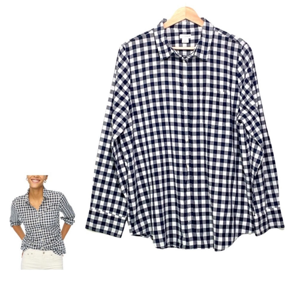 J. Crew - Preppy Navy and White Gingham Button Down Shirt